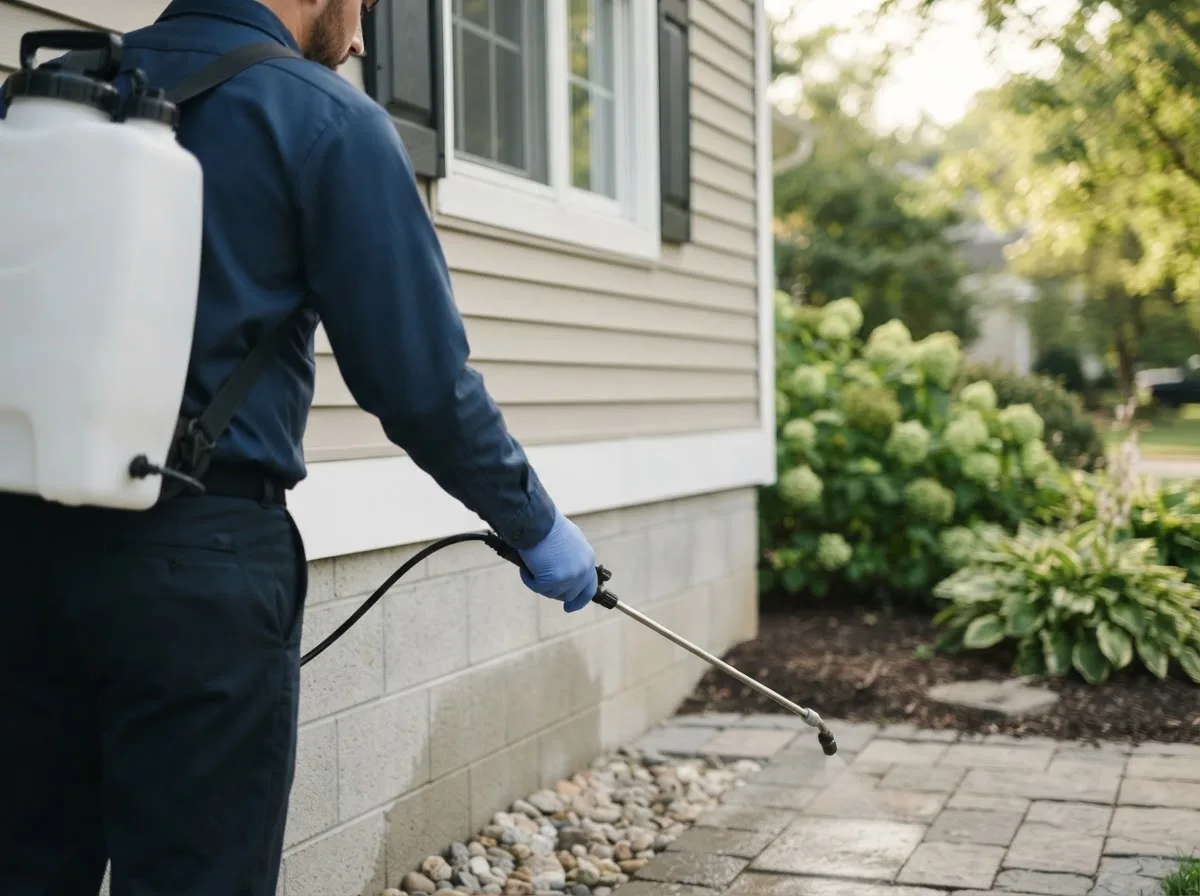 Pest control technician inspecting a home in Hillsboro, MD